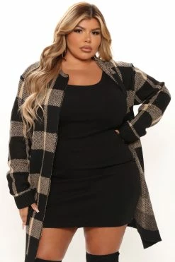 Fashion Nova Cardigans How You Plaid Me Cardigan - Taupe