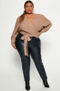 Fashion Nova Pullovers Under Wraps Rib Knit Sweater - Mocha