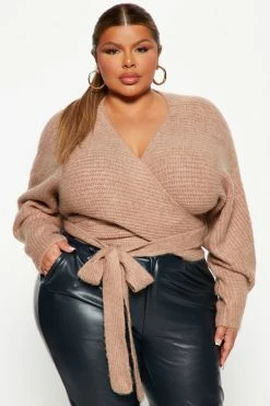 Fashion Nova Pullovers Under Wraps Rib Knit Sweater - Mocha
