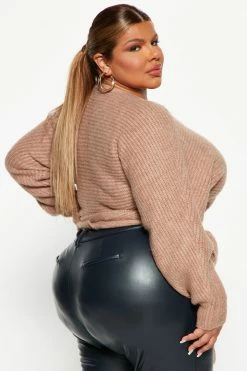 Fashion Nova Pullovers Under Wraps Rib Knit Sweater - Mocha