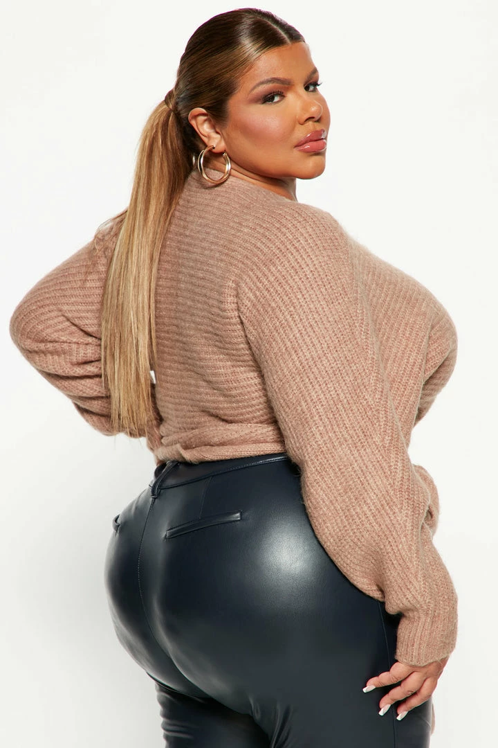 Fashion Nova Pullovers Under Wraps Rib Knit Sweater - Mocha