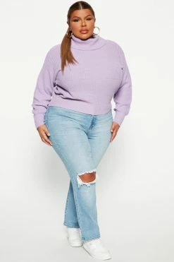 Fashion Nova Pullovers Roll With The Flow Turtleneck Sweater - Lavender