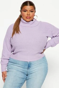 Fashion Nova Pullovers Roll With The Flow Turtleneck Sweater - Lavender