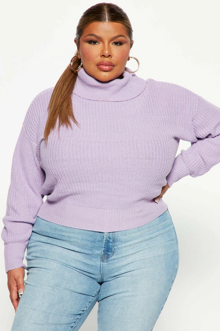 Fashion Nova Pullovers Roll With The Flow Turtleneck Sweater - Lavender