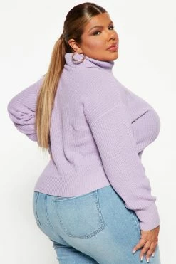 Fashion Nova Pullovers Roll With The Flow Turtleneck Sweater - Lavender