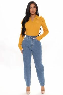 Fashion Nova Pullovers Central Park Puff Sleeve Sweater - Mustard