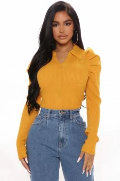 Fashion Nova Pullovers Central Park Puff Sleeve Sweater - Mustard
