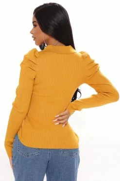 Fashion Nova Pullovers Central Park Puff Sleeve Sweater - Mustard