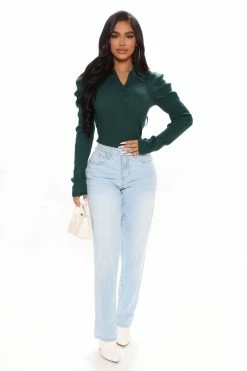 Fashion Nova Pullovers Central Park Puff Sleeve Sweater - Hunter