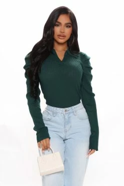 Fashion Nova Pullovers Central Park Puff Sleeve Sweater - Hunter