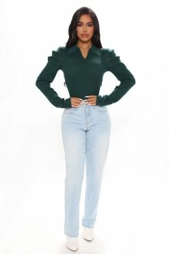 Fashion Nova Pullovers Central Park Puff Sleeve Sweater - Hunter