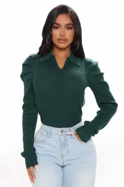 Fashion Nova Pullovers Central Park Puff Sleeve Sweater - Hunter