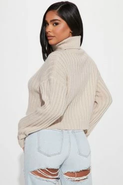 Fashion Nova Kitten Soft Rib Turtleneck Sweater - Taupe Pullovers