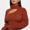 Fashion Nova Pullovers Feel It Out Turtleneck Sweater Set - Cognac