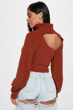 Fashion Nova Pullovers Feel It Out Turtleneck Sweater Set - Cognac