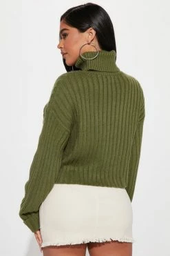 Fashion Nova Kitten Soft Rib Turtleneck Sweater - Olive Pullovers