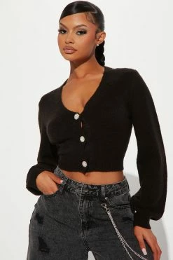 Fashion Nova Cardigans Sparkle And Shine Cardigan Sweater - Black