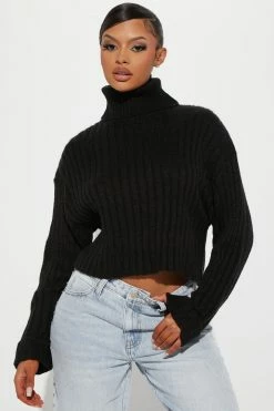 Fashion Nova Kitten Soft Rib Turtleneck Sweater - Black Pullovers