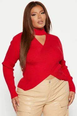 Best deal π Fashion Nova Pullovers Turning Looks Criss Cross Mock Neck Sweater - Red β¨ 12 Fashion Nova Pullovers Turning Looks Criss Cross Mock Neck Sweater - Red