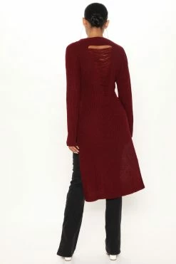 Fashion Nova Pullovers Kara Tie Front Sweater - Burgundy