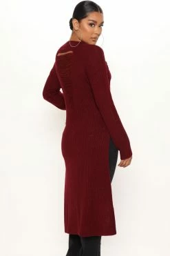Fashion Nova Pullovers Kara Tie Front Sweater - Burgundy
