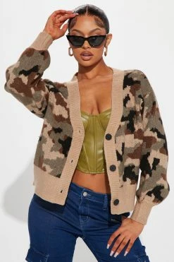 Fashion Nova Now You See Me Camo Cardigan - Brown/combo Cardigans