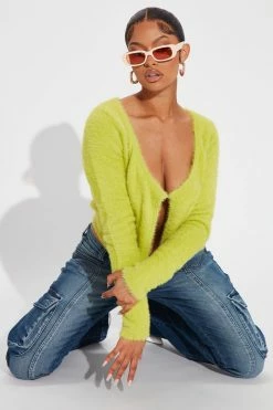 Fashion Nova Pullovers Euphoric Chain Front Sweater - Chartreuse