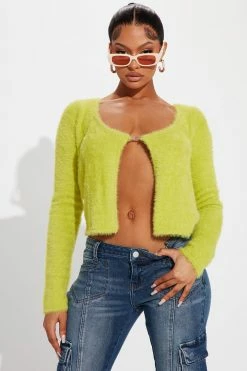 Fashion Nova Pullovers Euphoric Chain Front Sweater - Chartreuse