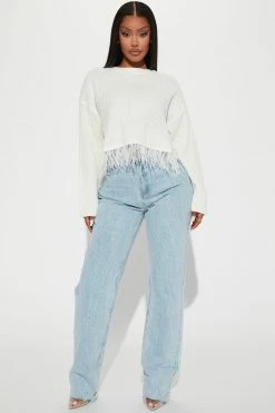 Fashion Nova Feeling Flashy Feather Sweater - Ivory