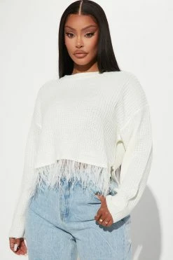 Fashion Nova Feeling Flashy Feather Sweater - Ivory