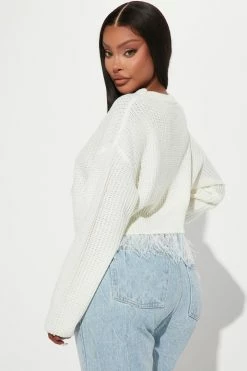 Fashion Nova Feeling Flashy Feather Sweater - Ivory
