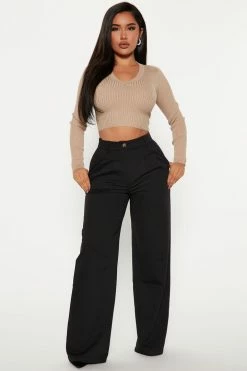 Fashion Nova Sheila Ribbed Crop Sweater - Khaki