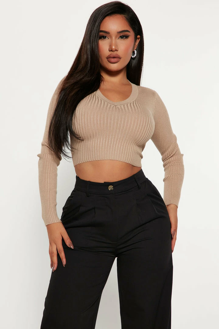 Best Pirce ⭐ Fashion Nova Sheila Ribbed Crop Sweater - Khaki 🎁 1 Fashion Nova Sheila Ribbed Crop Sweater - Khaki