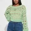 Fashion Nova Can't Wait Open Knit Sweater - Green Pullovers