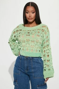 Fashion Nova Can't Wait Open Knit Sweater - Green Pullovers