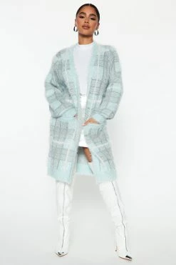 Fashion Nova After Class Fuzzy Plaid Cardigan - Blue/combo Cardigans