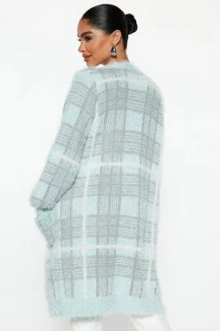 Fashion Nova After Class Fuzzy Plaid Cardigan - Blue/combo Cardigans
