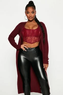 Fashion Nova Cardigans Wife Her Up Soft Rib Cardigan - Burgundy