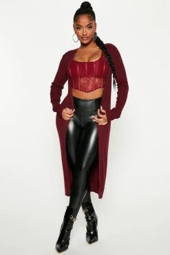 Fashion Nova Cardigans Wife Her Up Soft Rib Cardigan - Burgundy