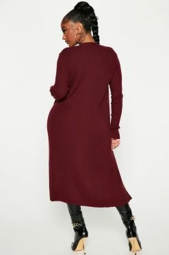 Fashion Nova Cardigans Wife Her Up Soft Rib Cardigan - Burgundy