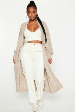 Fashion Nova Cardigans Get Comfortable Open Front Cardigan - Heather Taupe