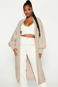 Fashion Nova Cardigans Get Comfortable Open Front Cardigan - Heather Taupe