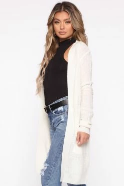 Fashion Nova Cardigans Throw It On Ribbed Cardigan - Ivory