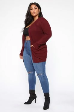 Fashion Nova Zoe Two Pocket Cardigan - Burgundy