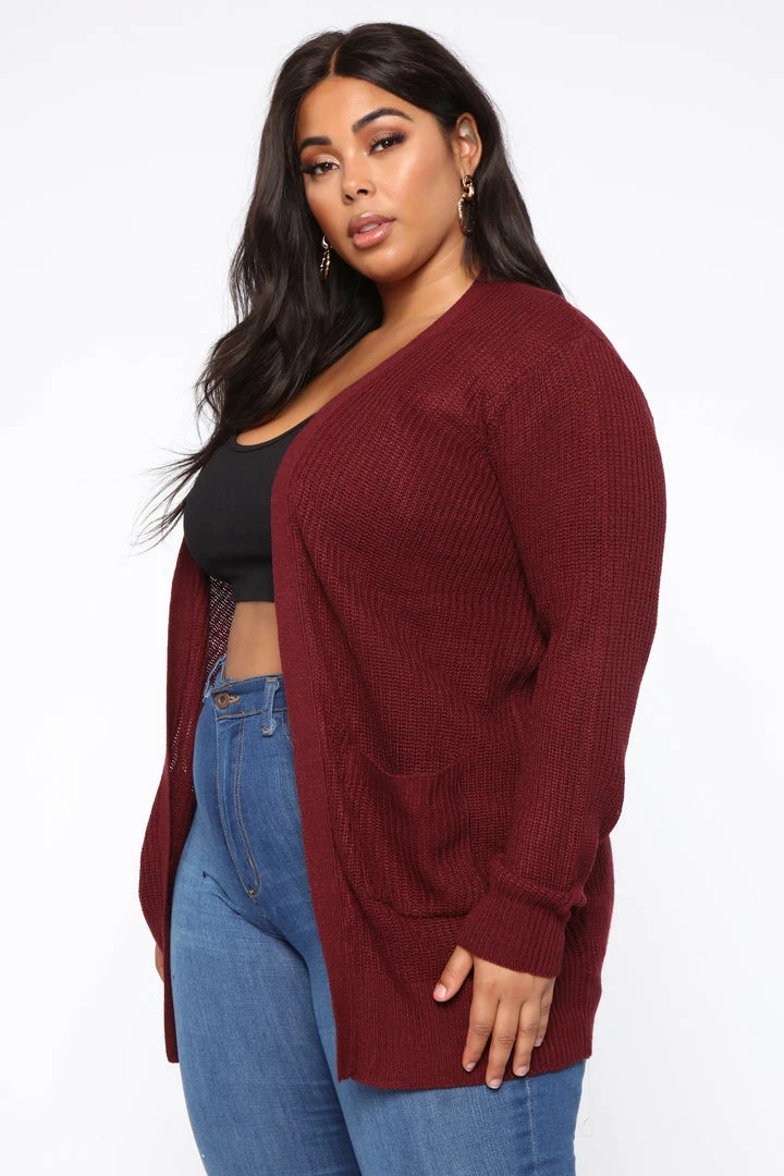 Fashion Nova Zoe Two Pocket Cardigan - Burgundy