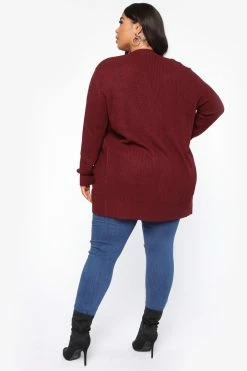 Fashion Nova Zoe Two Pocket Cardigan - Burgundy