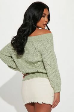 Fashion Nova Aurora Off The Shoulder Sweater - Sage