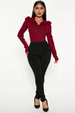 Fashion Nova Central Park Puff Sleeve Sweater - Wine Pullovers