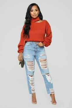 Fashion Nova Pullovers Cut Me Off Sweater - Rust