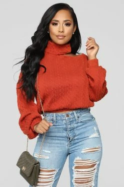 Fashion Nova Pullovers Cut Me Off Sweater - Rust